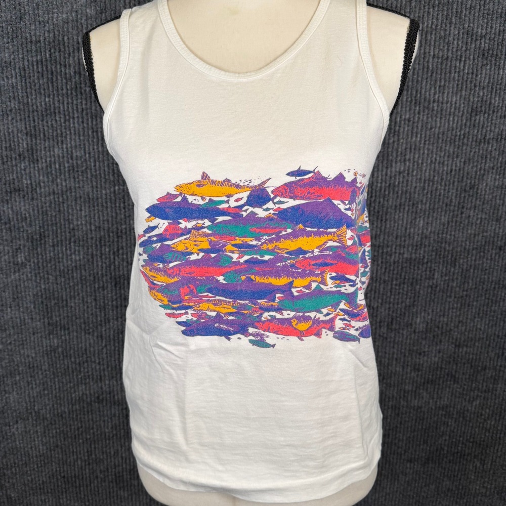 Vintage 90s Columbia Fishing Tank Top Size S Made USA Fish Granola Girl Gorpcore